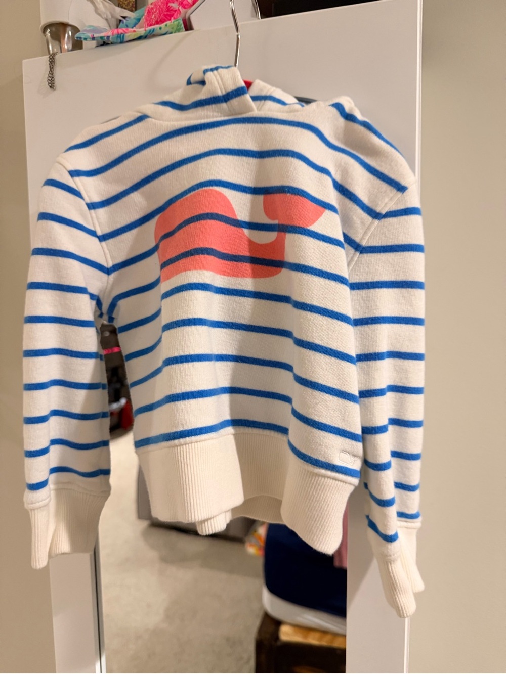 Vineyard Vines Cream & Blue Striped Pullover with Pink Whale Tag